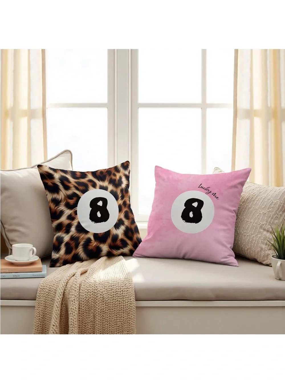 New Open Bag Trendy Funky Cheetah Pink Y2K Luck 8 Ball Pillow Covers ONLY 18x18